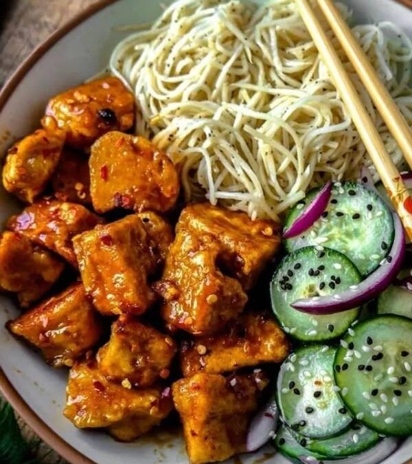 Sweet Chili Tofu and Cucumber Salad